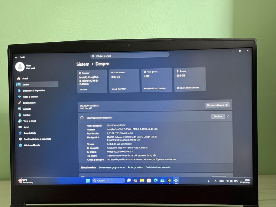 Laptop gaming MSI GF63 Thin 9SC