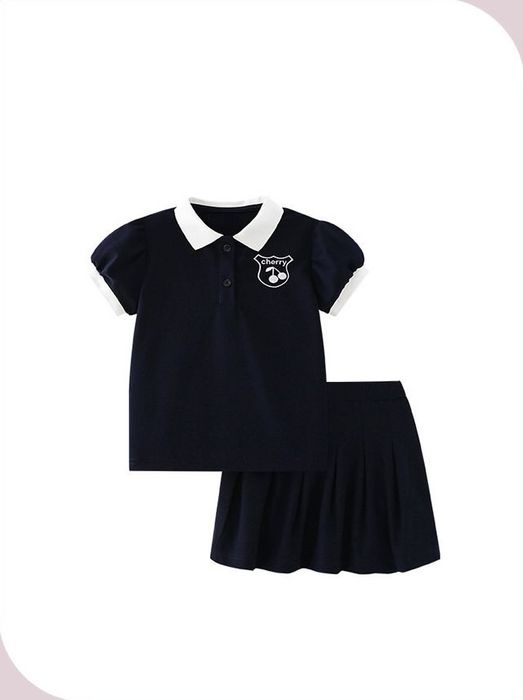 Кофта поло и юбка в складочку для девочек, хлопок