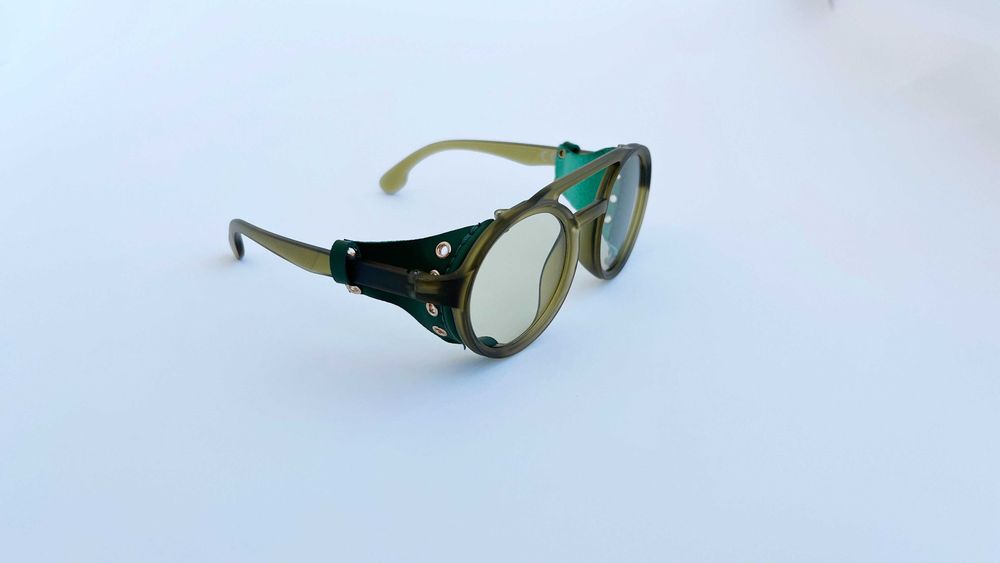 Ochelari de soare Steampunk Rotunzi Maro cu Piele ecologica