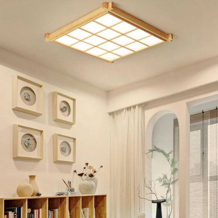 Дървен полилей ЛЕД LED, японски стил, квадратна, дистанционно 215 216