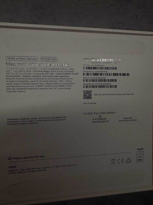 Срочно! Mac mini M4 16/256 - новый, не включался