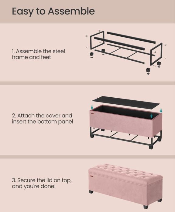 Кадифена пейка с място за съхранение SONGMICS