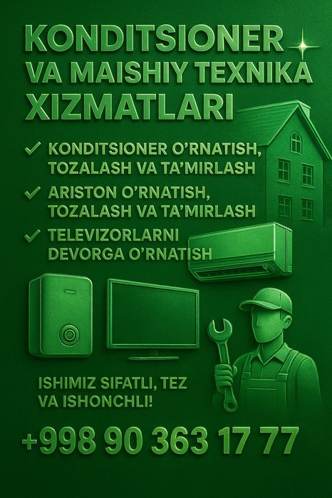 Кондиционер урнатиш ремонт заправка фреон Аристон урнатиш тозалаш