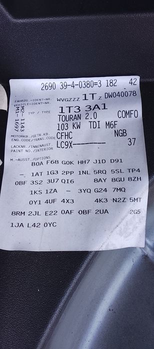 Dezmembrez vw touran 2013 euro 5