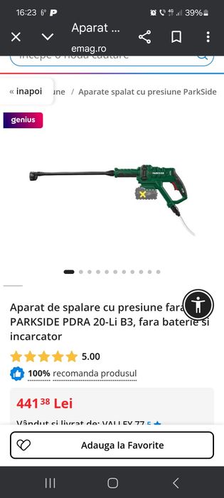 Pistol spalare cu presiune PARKSIDE  20V