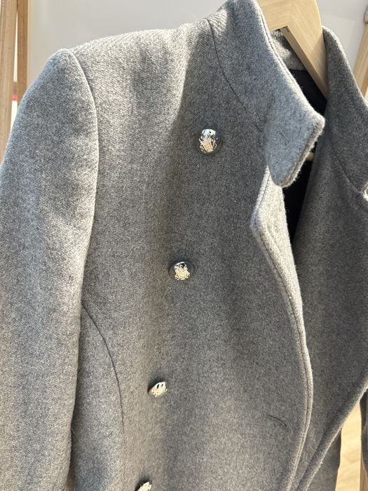 Дамско елегантно палто – сиво, двуредно