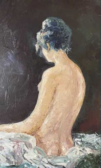 Tablou SemiNud Pictat pe Placaj Autor Lipianu V ‘84-Deosebit-Detalii