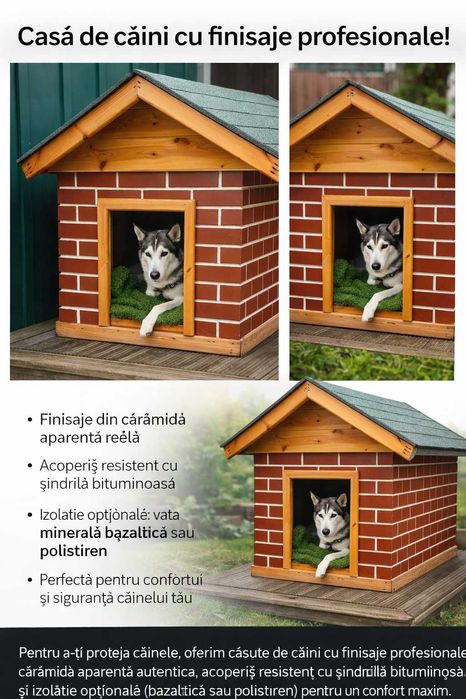 Căsuță câini LUX – producător unic, izolație 10 cm, finisaje premium