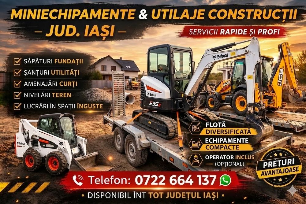 Amenajare teren cu buldoexcavator,  excavator si minincarcator