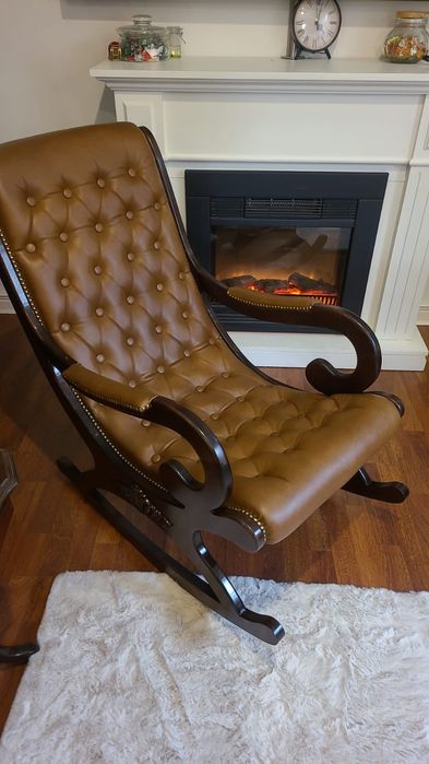 Balansoar maro NOU Chesterfield piele italiana de vaca - lemn fag