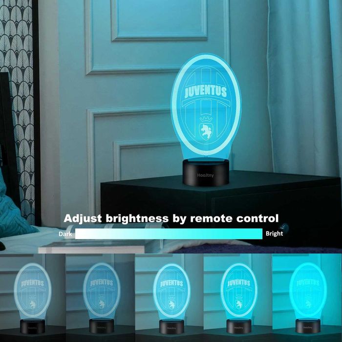 Juventus 3D лампа с дистанционно, 16 цвята димируема
