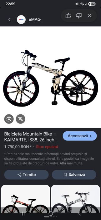 Bicicleta marca Kaimarte Cross Country G6 pliabila