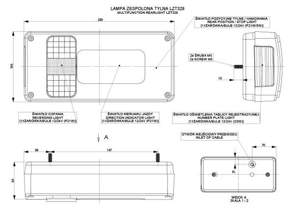 Lampa auto BestAutoVest pentru remorca partea dreapta 12-24V 215x100x55mm cu lampa numar si ceata , 1 buc.