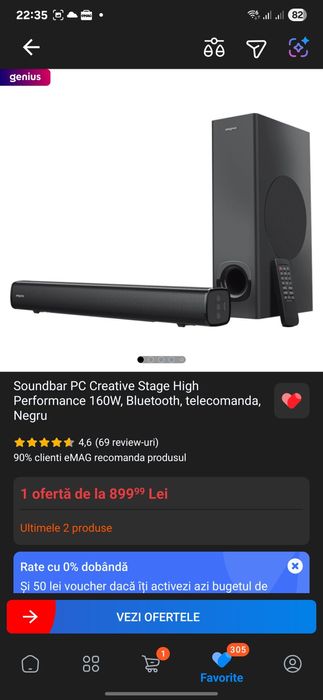 Sistem audio PC TV Gaming Creative Stage High Performance 160W BT