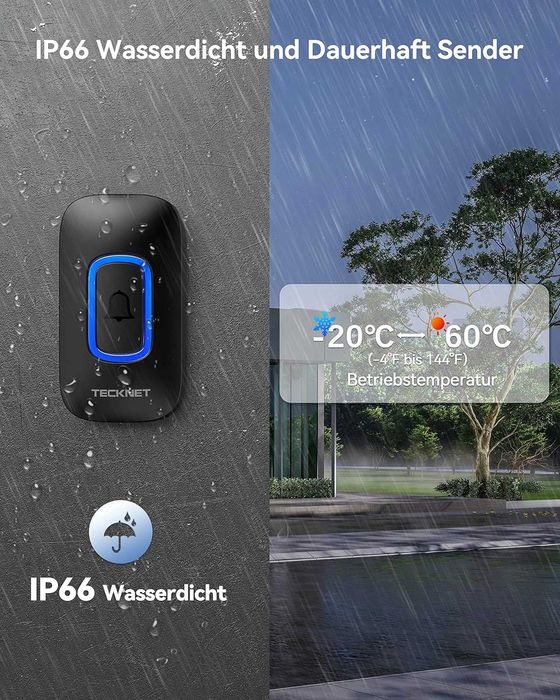 TECKNET безжичен звънец IP66 400 м с RGB индикация