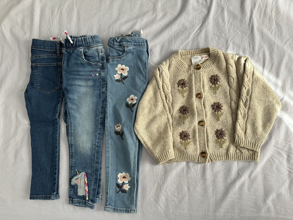 Lot pulover Zara si 3 perechi jeans Next si H&M, 98 cm si 104 cm