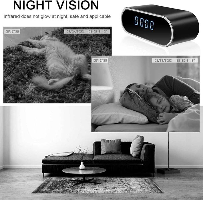 Часовник с камера, HD 1080P WiFi камера с будилник с нощно виждане