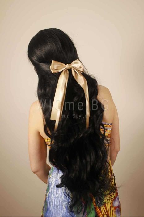 Дълга черна къдрава лейс фронт перука Карина