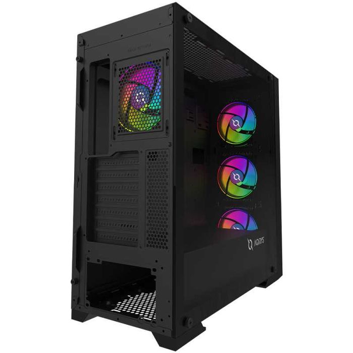 Carcasa PC AQIRYS Avior ARGB Black Mid-Tower / incluse 4 ventilatoare ARGB / Telecomanda / Sticlă securizata / NOUA