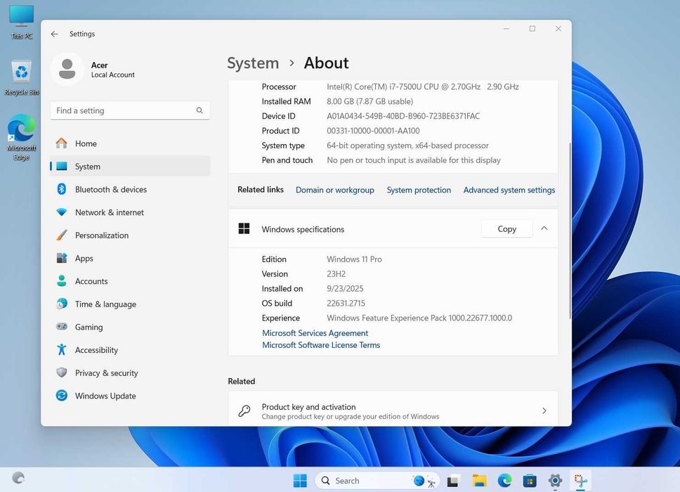 Acer Aspire E5-575G Intel i7 SSD 256GB 8GB RAM nVidia GTX950 2GB Win11