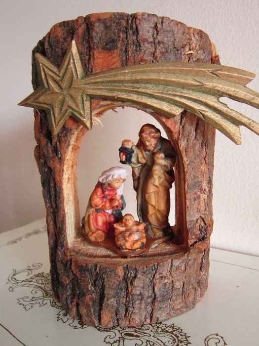 cadou rar Craciun Scena Nasterii Holy Family sculptura mica lemn Italy