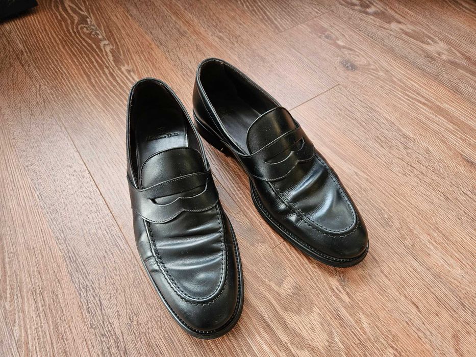 Мъжки черни официални кожени мокасини лоуфъри Massimo Dutti 44