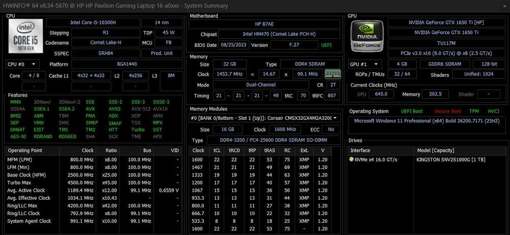 HP Pavilion Gaming 16 | i5-10300H | GTX 1650 Ti | 32GB RAM | 1TB SSD