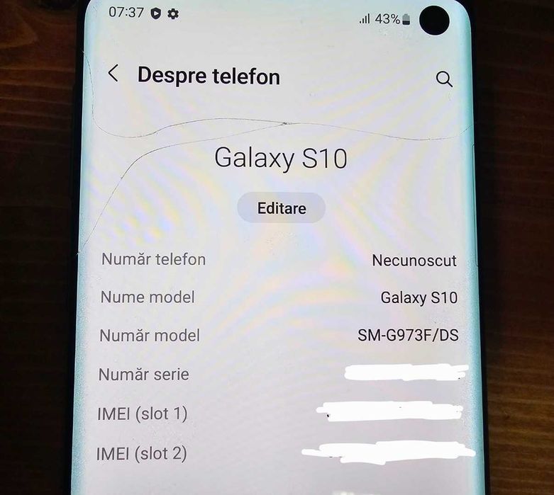 Samsung S10, 128GB, sticla ecran ușor crăpată, cu ecran, pixeli neafectați