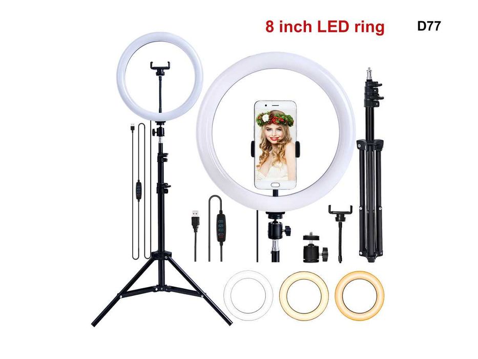 Ring Light LED 8 inchi Fotografie Lampa Circulara Ring Trepied 210cm