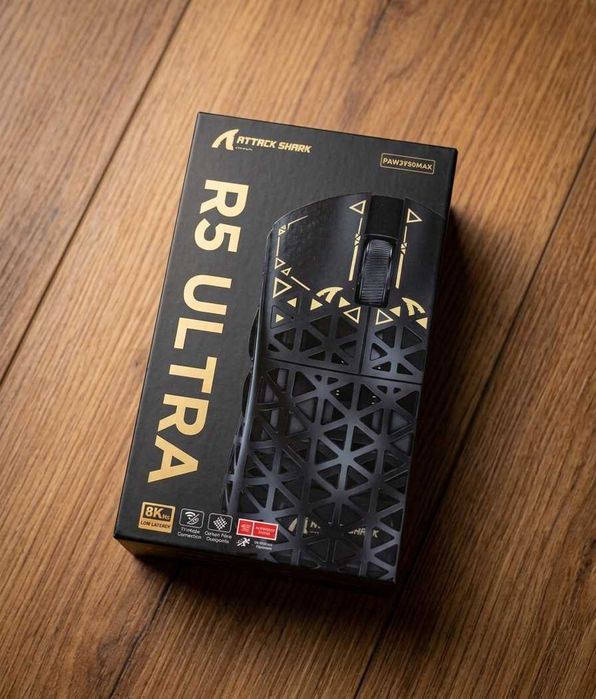 Геймърска мишка ATTACK SHARK R5 ULTRA Carbon Wireless-8K-PAW3950MAX