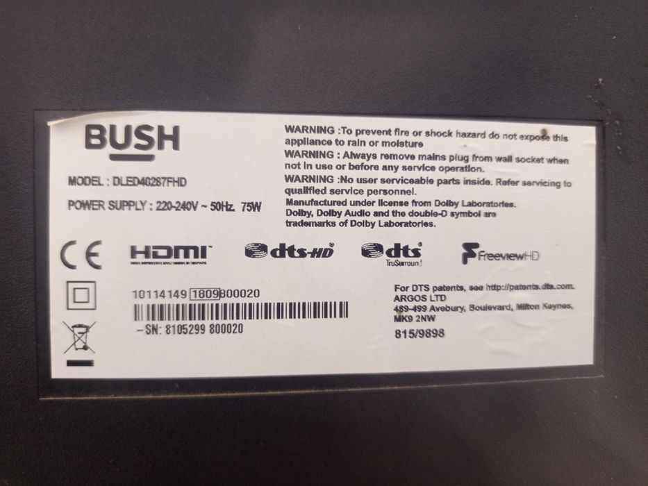 Vând tv Smart Bush 40 inch un 1 metru