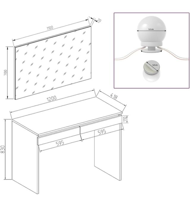 Дамска тоалетка БЕЗ ОГЛЕДАЛО Vicco 1810