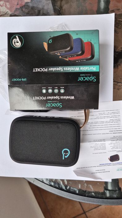 Boxă portabilă wireless Spacer SPB-POCKET, nouă, cu toate accesoriile și instrucțiunile incluse.