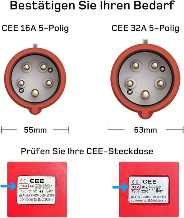 Мобилна зарядна станция dé Type 2, 22kW, CEE 32A + адаптер CEE 16A, 7м