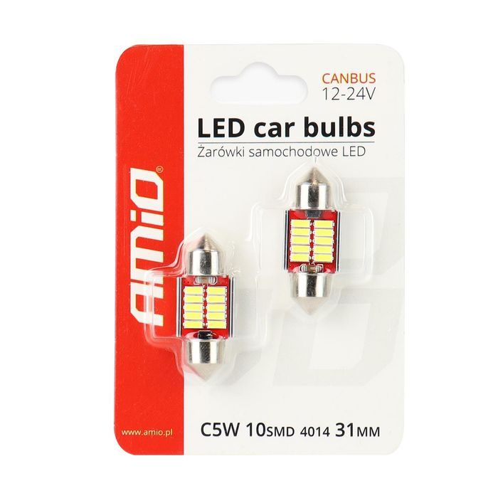 Set 2 becuri auto Vertex LED, C5W SV8.5-8, 10SMD 4014, 2W, 31mm, Canbus, 12-24V, leduri alb sofit Festoon