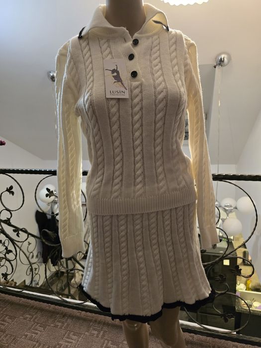 Set de tricotaje dublu cu guler polo de damă