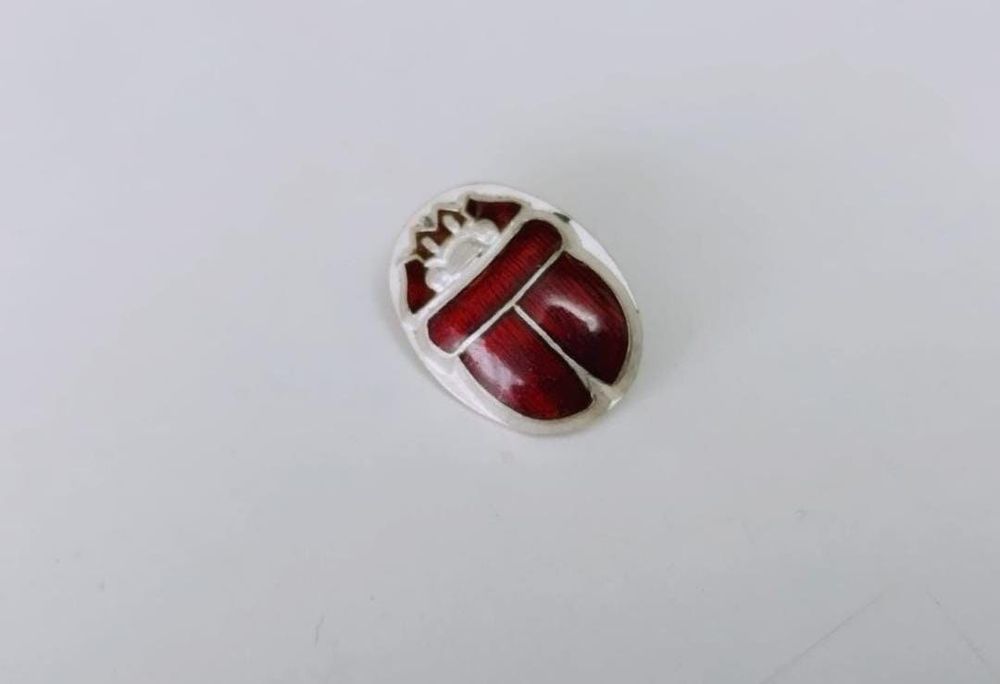 Vechi nasture argint 925 buton scarabeu cu email rosu Anglia