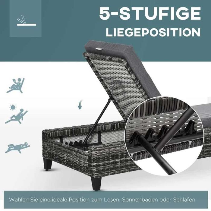 Outsunny Градински шезлонг от полиратан с възглавница