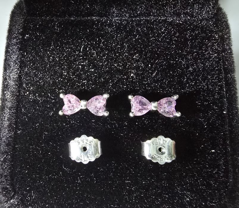 Set colier si cercei fundite roz/pink bow