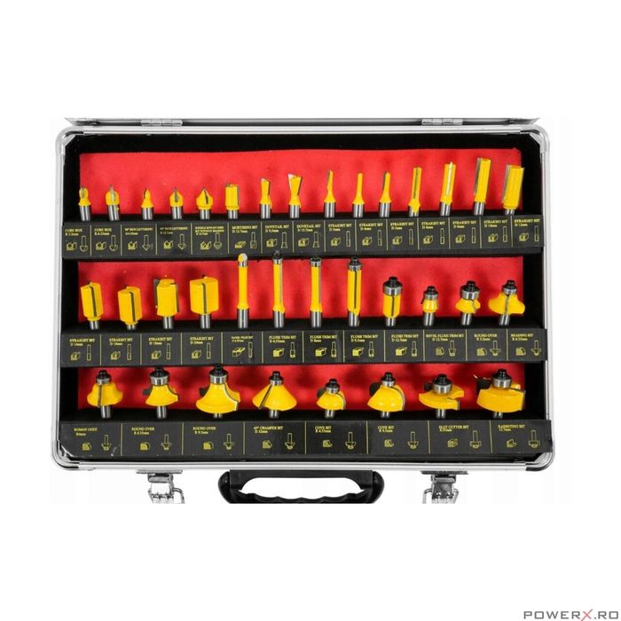 Set 35 freze pentru lemn, cutie metalica compatibile cu Oberfreza,