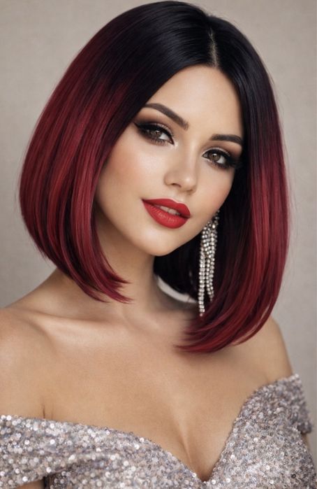 Peruca bob rosu cu radacina bruneta