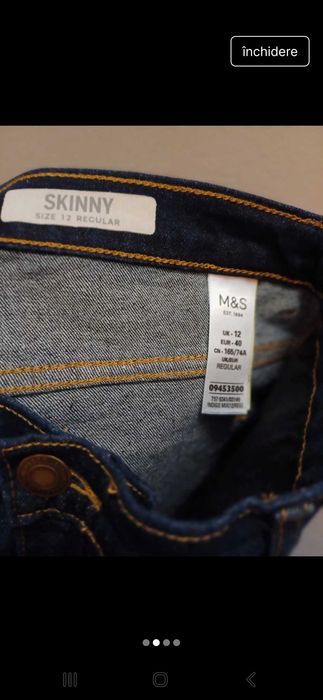 Blue jeans M&S, culoarea albastru inchis - indigo. Marimea L (EUR 40)