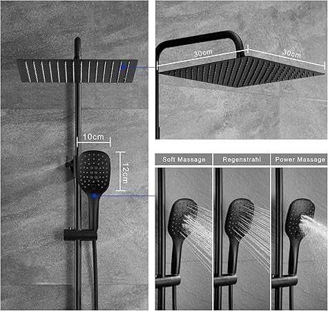 Coloană de duș pătrată Görbach înălțime reglabilă Neagra
