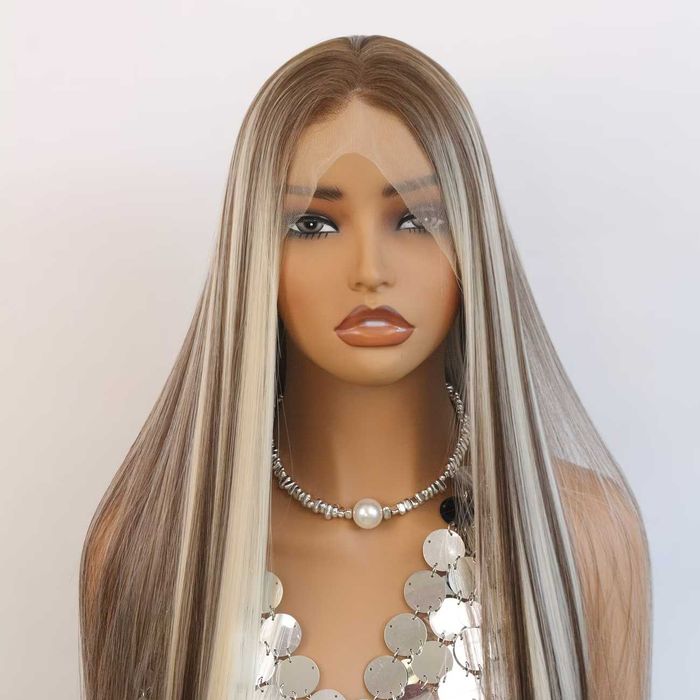 Лейс фронт перука 80 см русо-кафяв микс - синтетична 13х4 Lace Front