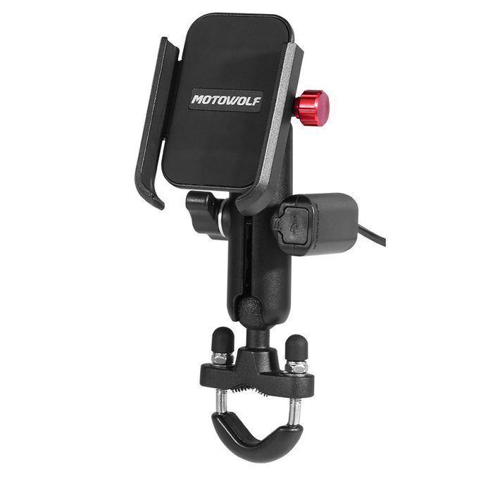 Suport Telefon Motocicletă cu Încărcare USB, Rotire 360°, Aluminiu, Prindere Ghidon