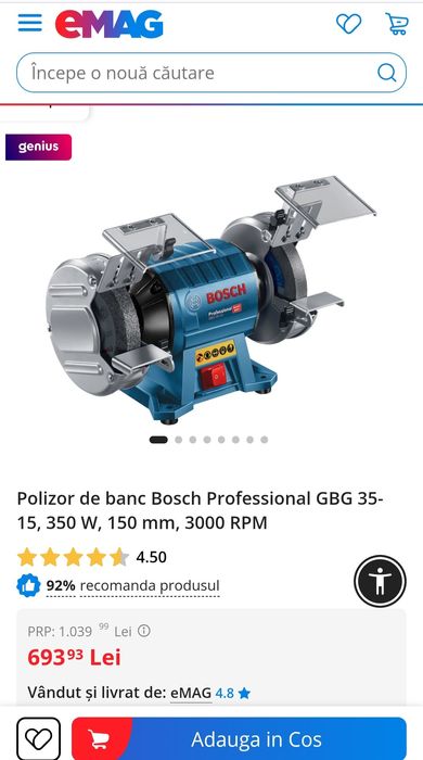 Polizor de banc Bosch Professional GBG 35-15, 350 W, 150 mm, 3000 RPM, sigilat
