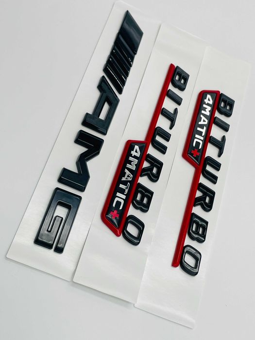 Set Embleme Compatibile Mercedes biturbo 4matic+ AMG negru rosu
