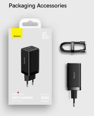 Новая запечатанная зарядка Baseus 65W gan5 Pro 3 в 1 с кабелем 100W
