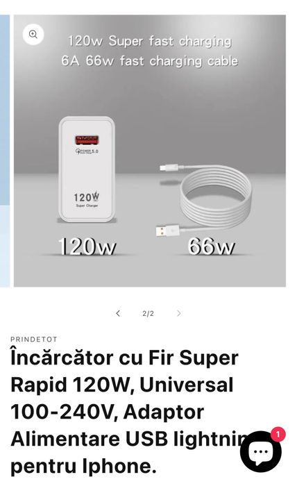 Vând incarcator cu fir super rapid,totul nou sigilat!