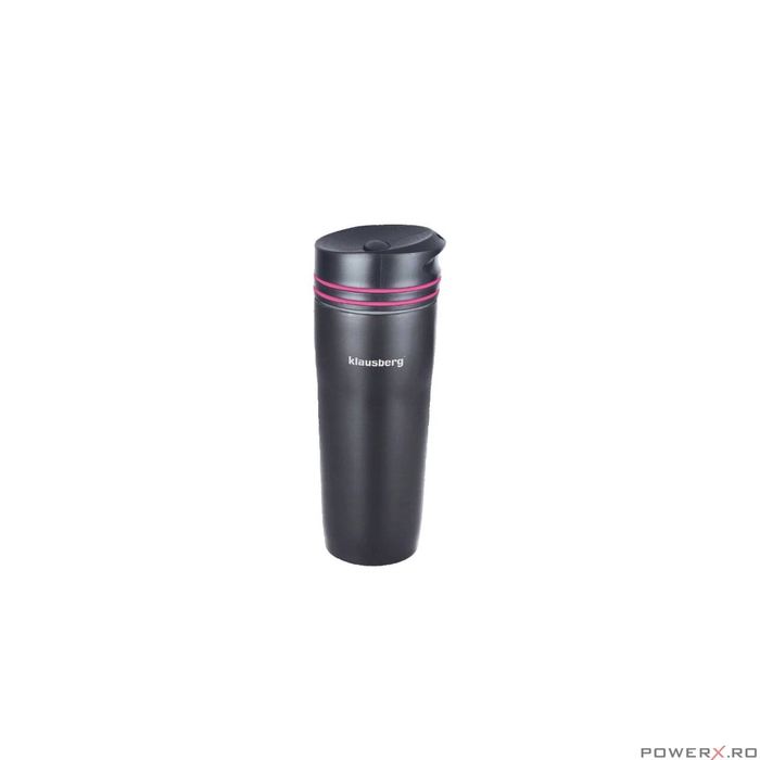 Termos, inox, capacitate 380ml, negru cu linii roz, Klausberg